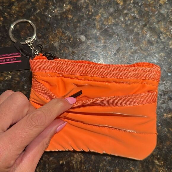 Pink and Orange Neoprene Pouch Set Card Case & Eyeglass Case - Zip Closures NEW - Picture 3 of 4